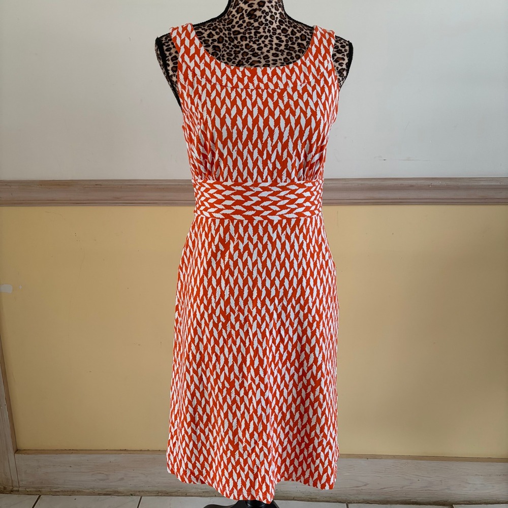 J.McLaughlin Orange White Geometric Print Sleeveless Sheath Dress Small S